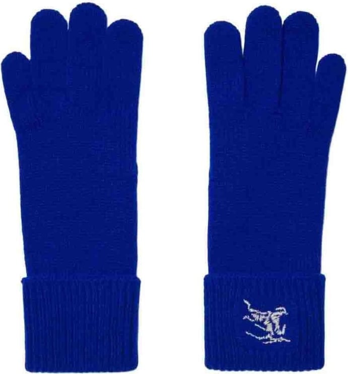 Burberry Ekb Logo Embroidered Cashmere Gloves Blauw