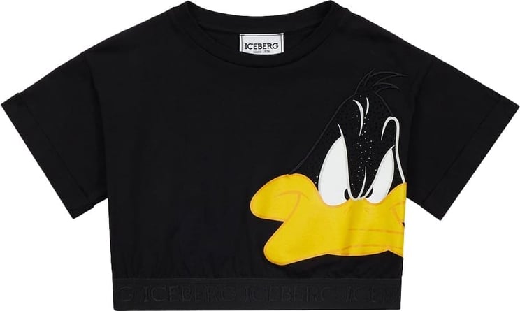 Iceberg Kids - T-shirt with cartoon graphics and logo Zwart