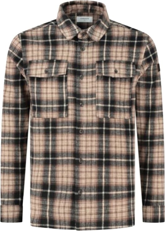 Pure Path Purewhite Wool Looked Checked Overshirt Brown Bruin