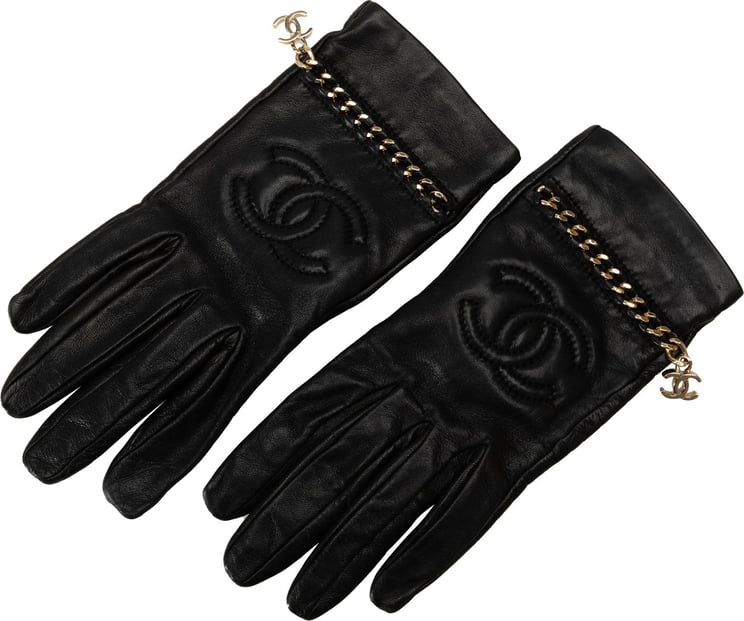 Chanel Lambskin CC Chain Link Gloves Zwart