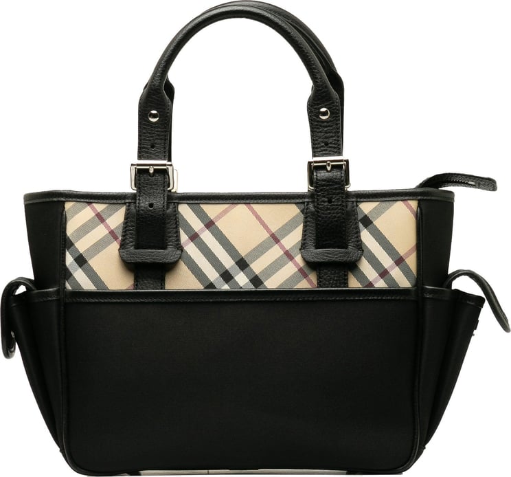 Burberry Leather-Trimmed Nova Check Handbag Zwart