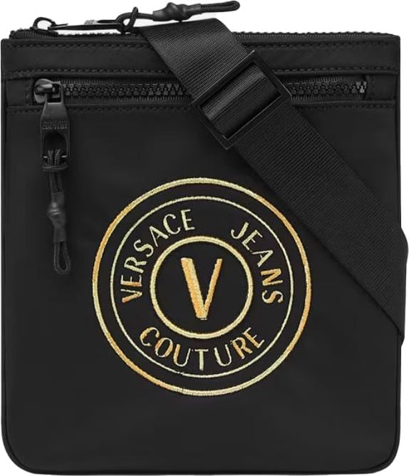 Versace Jeans Couture Versace Jeans Couture Embroidered V-Emblem Crossbody Bag Black/Gold Zwart