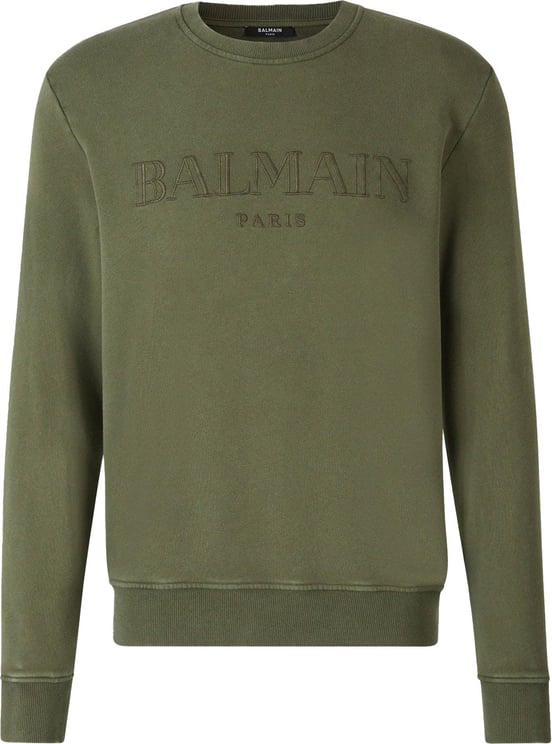 Balmain Cotton Sweatshirt Without Hood Logo Groen