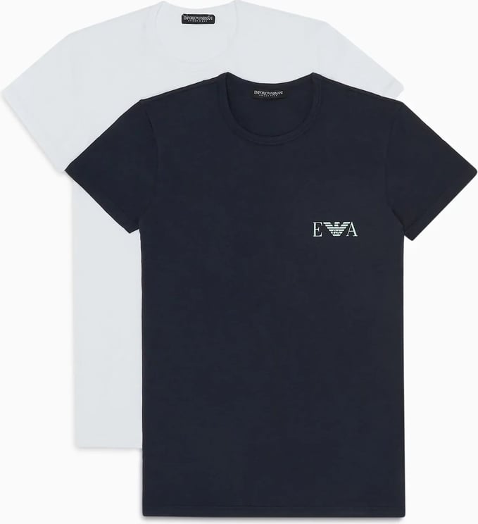 Emporio Armani EA7 Monogram Logo T-Shirt 2-Pack Heren Donkerblauw/Wit Blauw