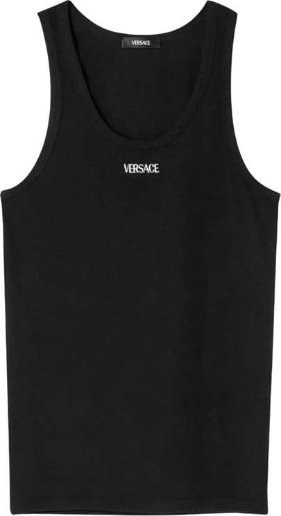 Versace logo-embroidered ribbed tank top Zwart