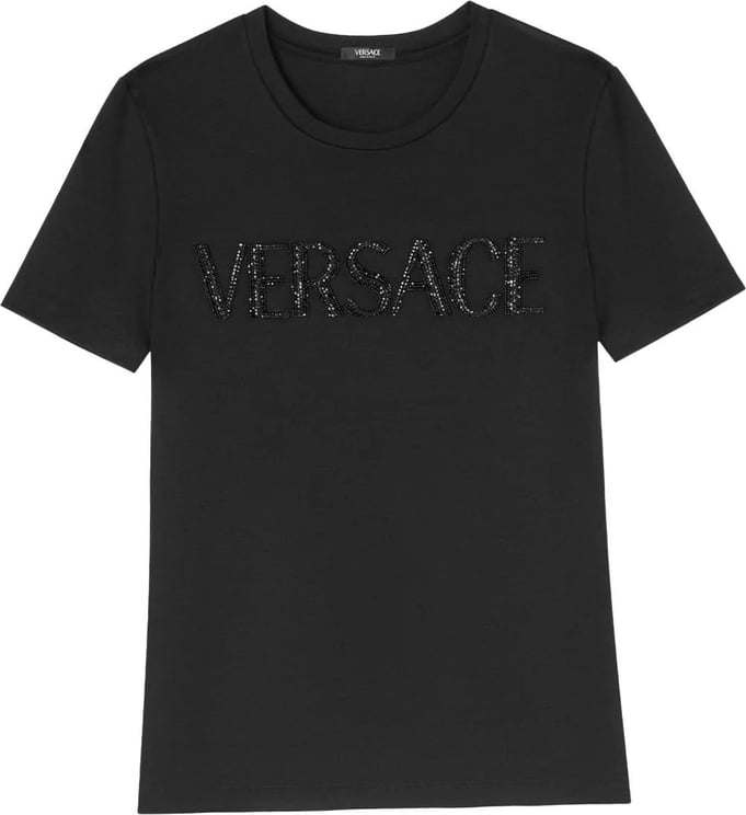 Versace logo crystal-embellished cotton T-s Zwart