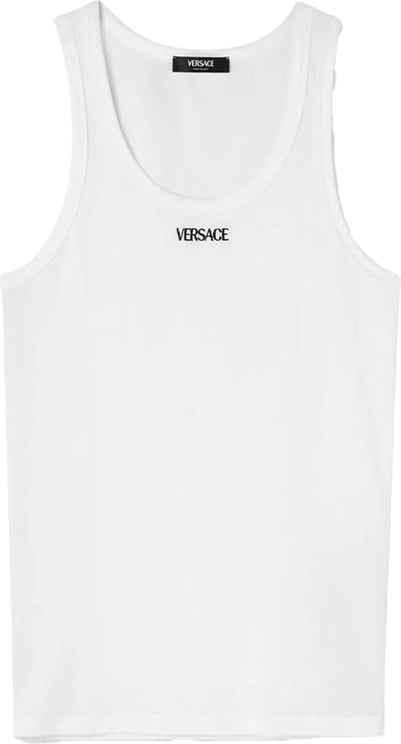 Versace logo-embroidered ribbed tank top Wit