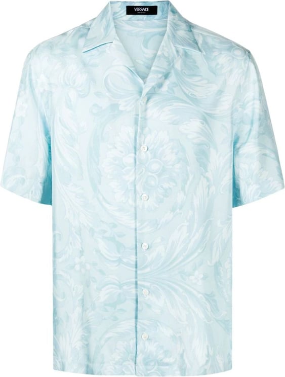 Versace Barocco-print silk shirt Blauw