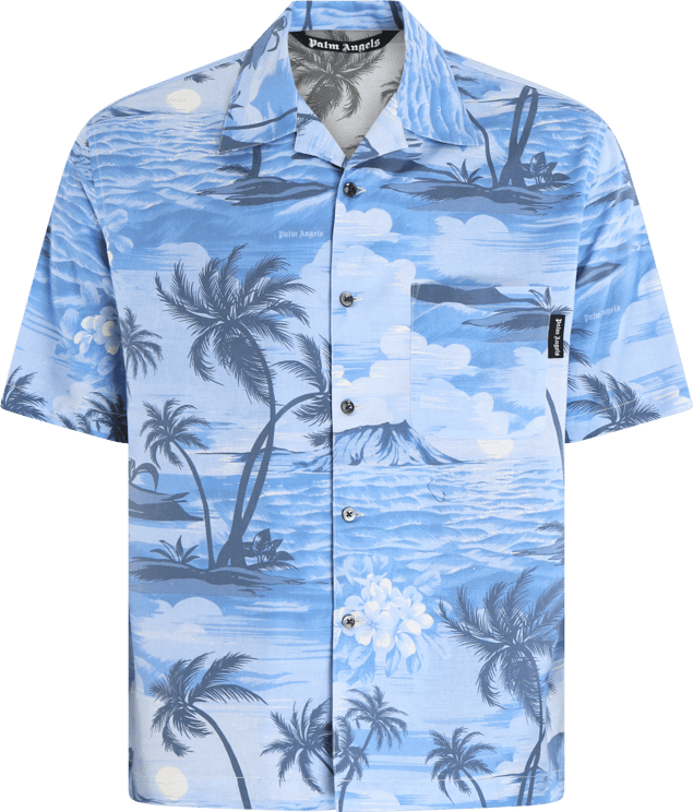 Palm Angels Heren Sunset Bowling Shirt Blauw