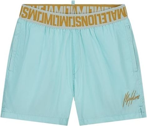 Malelions Malelions Men Venetian Swim Shorts - Light Blue/Gold Blauw