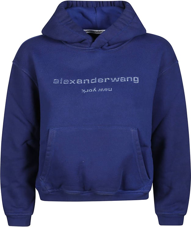 Alexander Wang Glitter Puff Logo Bi-color Shrunken Sweatshirt Blue Blauw