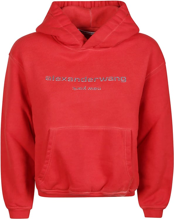 Alexander Wang Glitter Puff Logo Bi-color Shrunken Sweatshirt Red Rood
