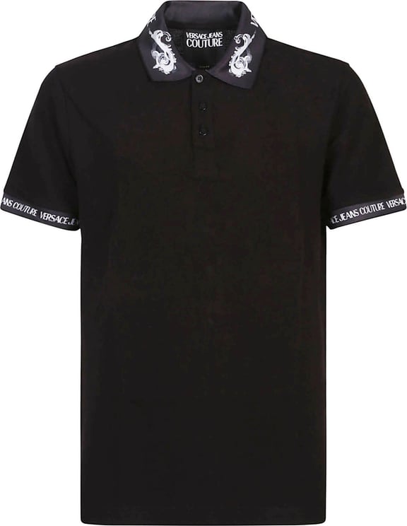 Versace Jeans Couture Watercolor Collar Short Sleeve Polo Shirt Black Zwart