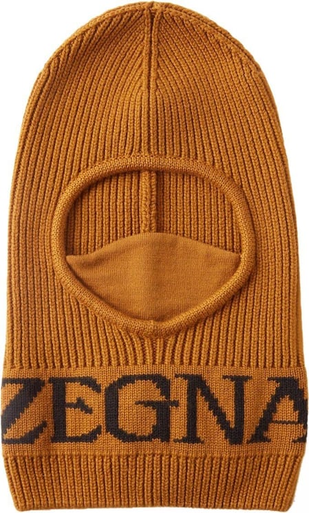 Zegna Techmerino Logo Wool Balaclava Bruin