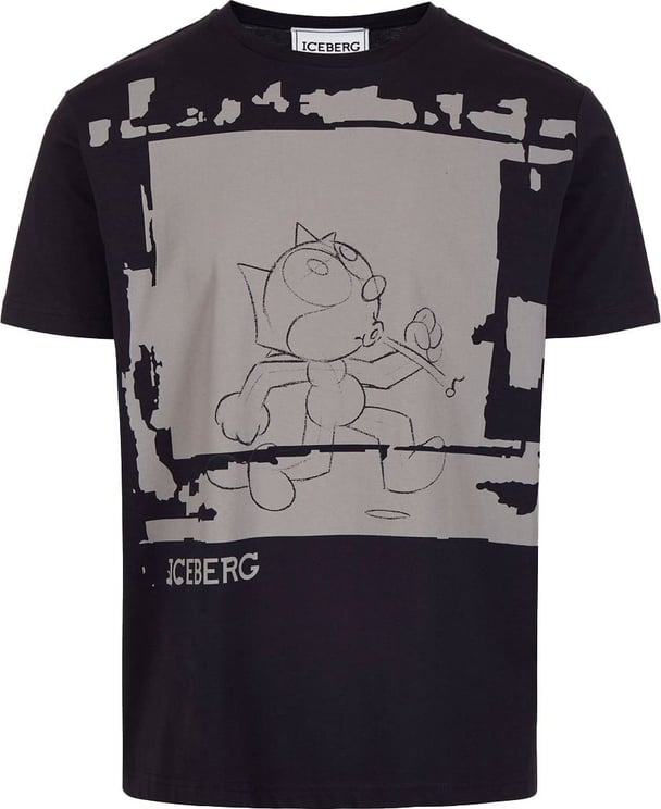 Iceberg T-shirt with cartoon graphics and logo Zwart