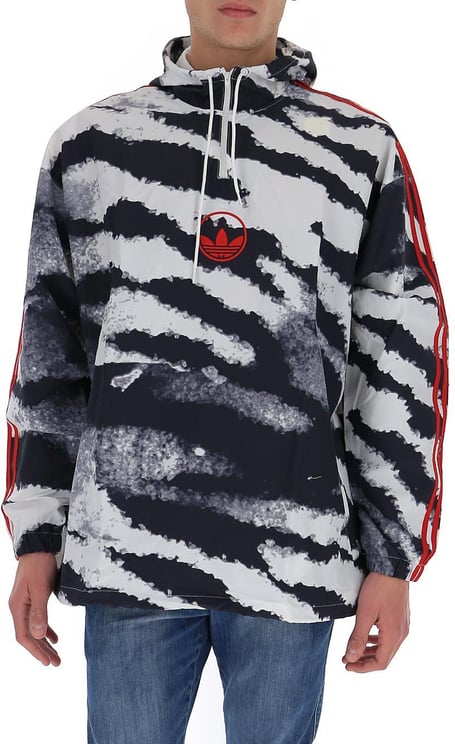 Adidas zebra-print hooded winbreaker Zwart