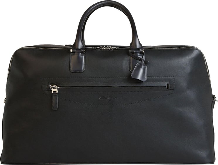 Santoni Leather Travel Bag Zwart
