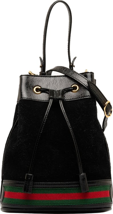 Gucci Suede Ophidia Web Bucket Bag Zwart