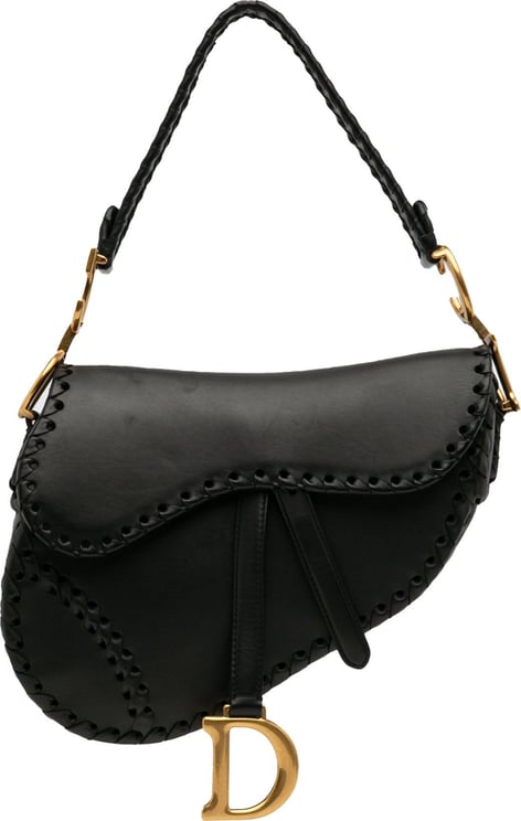 Dior Medium Braided Leather Saddle Bag Zwart