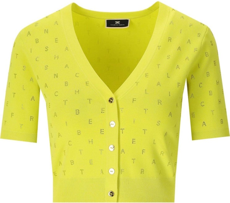 Elisabetta Franchi Cedar Cropped Cardigan With Rhinestones Yellow Geel