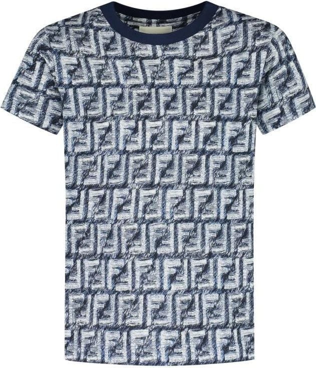 Fendi T-shirt Fringed Print Blauw