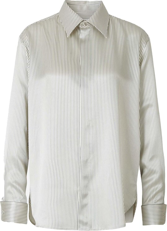 Saint Laurent Striped Silk Shirt Beige