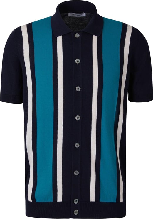 Gran Sasso Striped Motif Button Polo Shirt Blauw