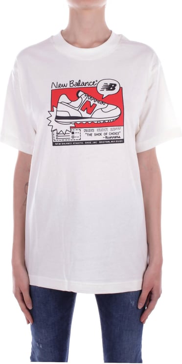 New Balance T-shirts And Polos Ivory White Wit