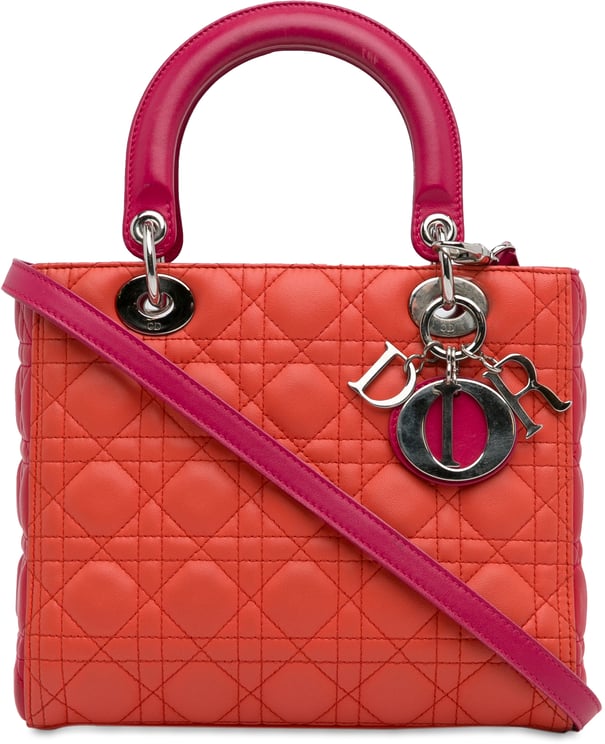 Dior Medium Bicolor Lambskin Cannage Lady Dior Oranje