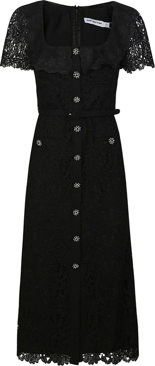 Self-Portrait Guipure Lace Midi Dress Black Zwart
