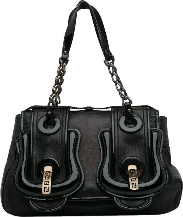 Fendi Leather B Shoulder Bag Zwart