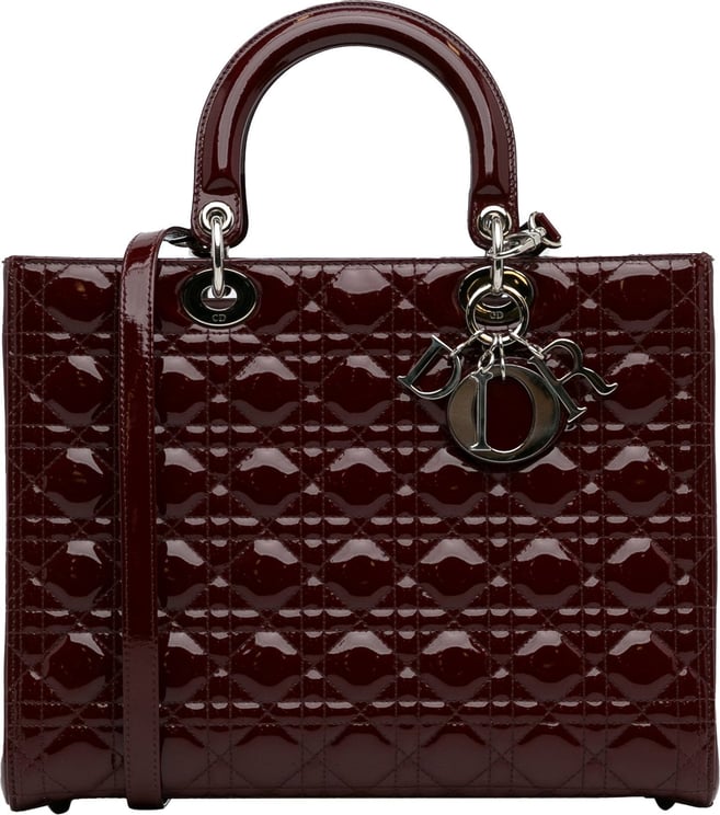 Dior Large Cannage Patent Lady Dior Rood