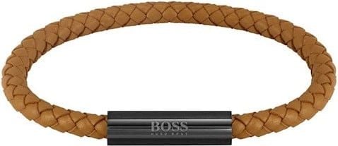 Hugo Boss BOSS Heren Armband HBJ1580153 Leer Camel Bruin met Zwarte Sluiting Divers