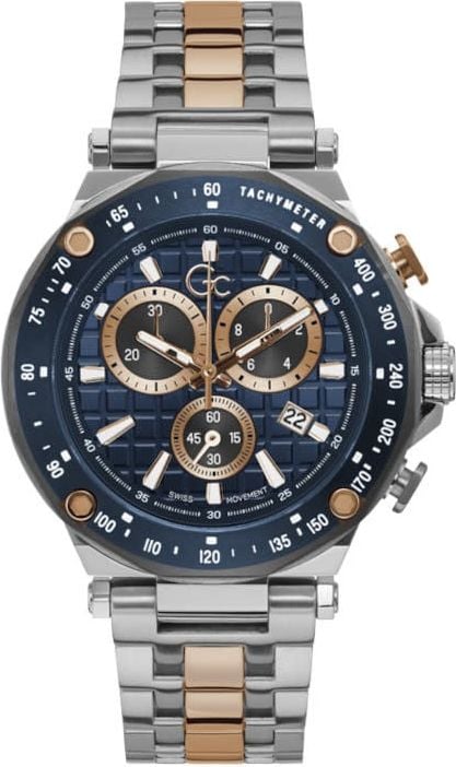 GC GC Heren Horloge Y81003G7MF Staal Bi-color Swiss Made Quartz Chronograaf met Blauww Wijzerplaat Divers