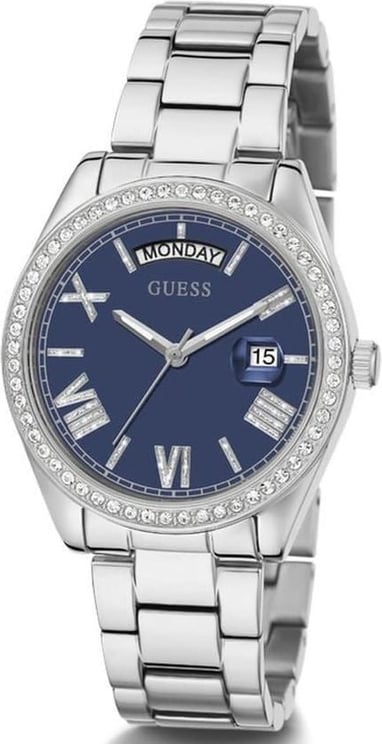 Guess Guess Dames Horloge GE0307L1 Staal Quartz met Blauwe Wijzerplaat en Zirkonia 39mm Divers
