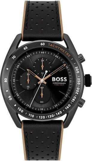 Hugo Boss BOSS Horloge Heren HB1514022 Staal met PVD Chronograaf met Leren Zwarte Horlogeband Divers