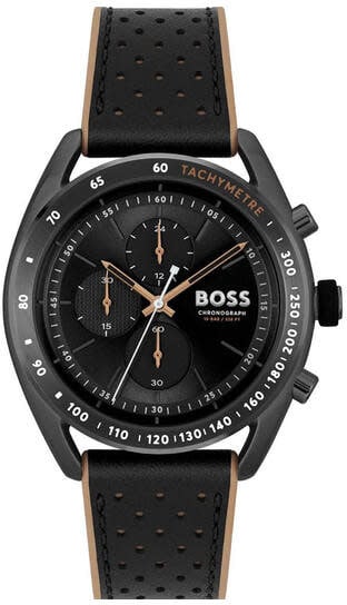 Hugo Boss BOSS Horloge Heren HB1514022 Staal met PVD Chronograaf met Leren Zwarte Horlogeband Divers