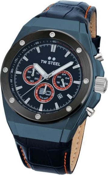 TW Steel TW Steel Horloge Heren CE4110 Staal Chronograaf 44mm Blauwe Plated met Zwart Plated Bezel Divers
