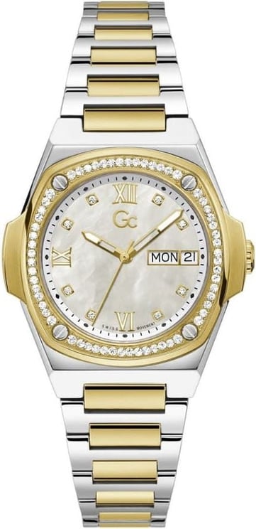 GC GC Dames Horloge Y98008L1MF Staal Bi-color Swiss Made Quartz gezet met Swarovski Stenen Divers
