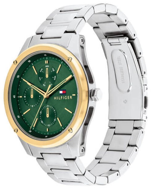 Tommy Hilfiger Tommy Hilfiger horloge TH1710537 Heren Tyler staal met goudkleurige bezel en groene wijzerplaat Divers