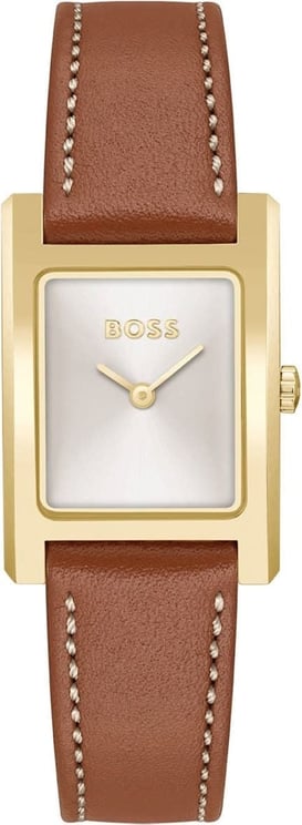 Hugo Boss Boss Dames Horloge HB1502741 Staal met Goude Plating Quartz en Bruin Leren Band Lucy Divers