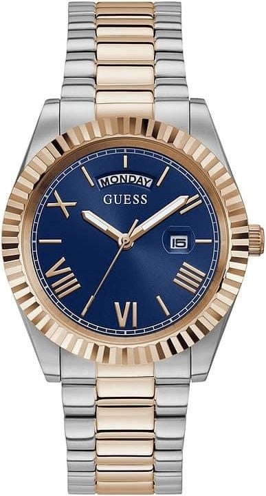 Guess Guess Heren Horloge GW0265G12 Staal Bi-color Rosegoud Quartz en Blauwe Wijzerplaat Divers