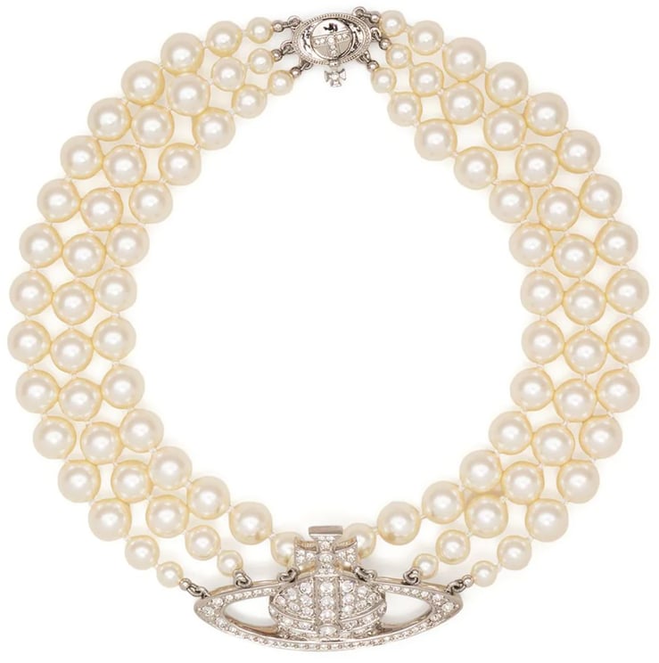 Vivienne Westwood Vivienne Westwood Three Row Pearl Bas Relief Platinum/pearl