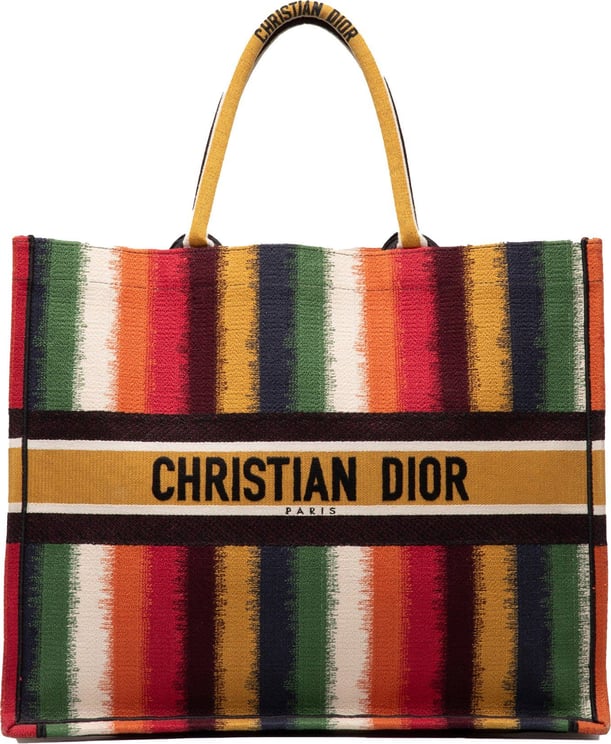 Dior Large Striped Book Tote Geel