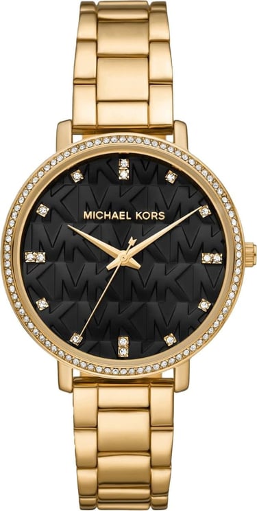 Michael Kors Michael Kors MK4593 horloge dames staal goldplated met zwarte wijzerplaat met MK motief en zirkonia's Divers