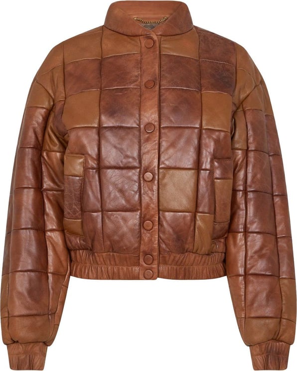 Golden Goose Vintage Look Leather Bomber Jacket Bruin