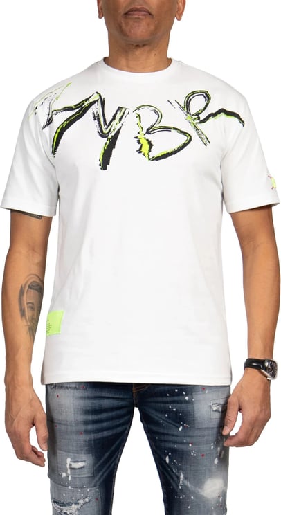 My Brand Signature Scribble T-Shirt Heren Wit/Geel Wit
