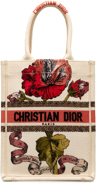 Dior Fleurs Bibliques Embroidery Vertical Book Tote Bruin