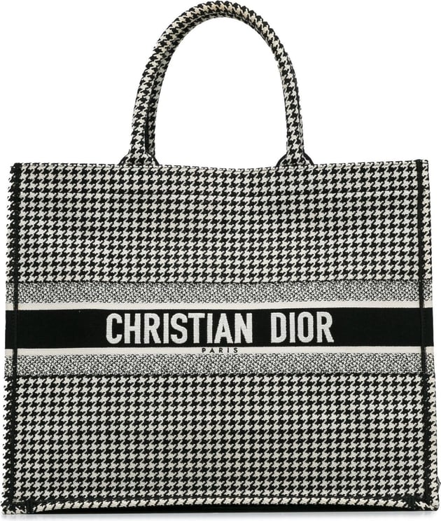 Dior Large Houndstooth Embroidered Book Tote Zwart