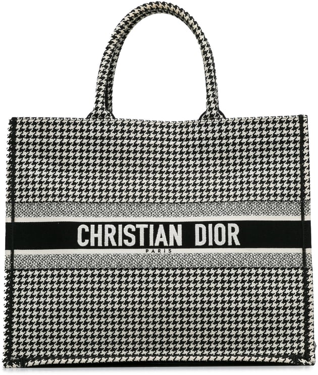 Dior Large Houndstooth Embroidered Book Tote Zwart